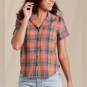 Toad and Co Camp Cove Short Sleeve button up colorful plaid